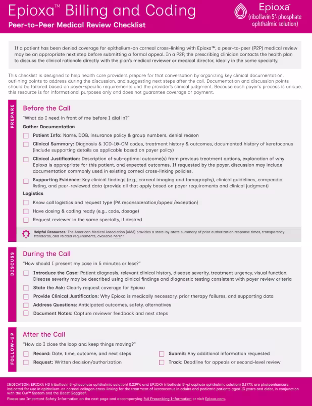 Epioxa Peer to Peer Checklist cover sheet